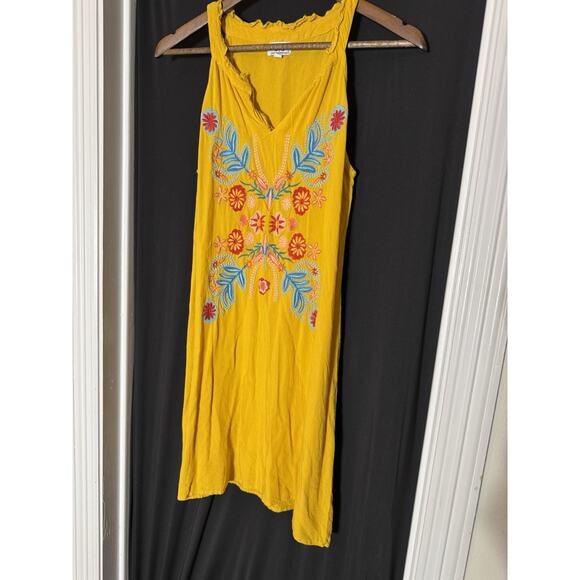 CC Chic Connection Shift Dress Tassel Tie Embroidery Yellow Women's M Boho - Picture 7 of 8